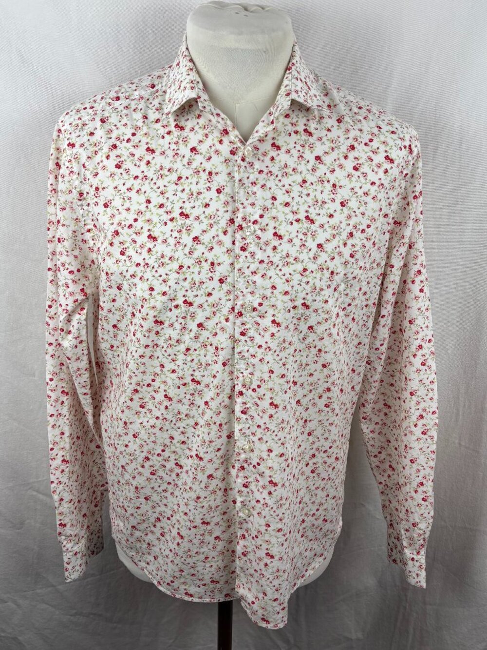 Drykorn For Beautiful People Floral Button Up Shirt White Red Men's L Cotton Sty